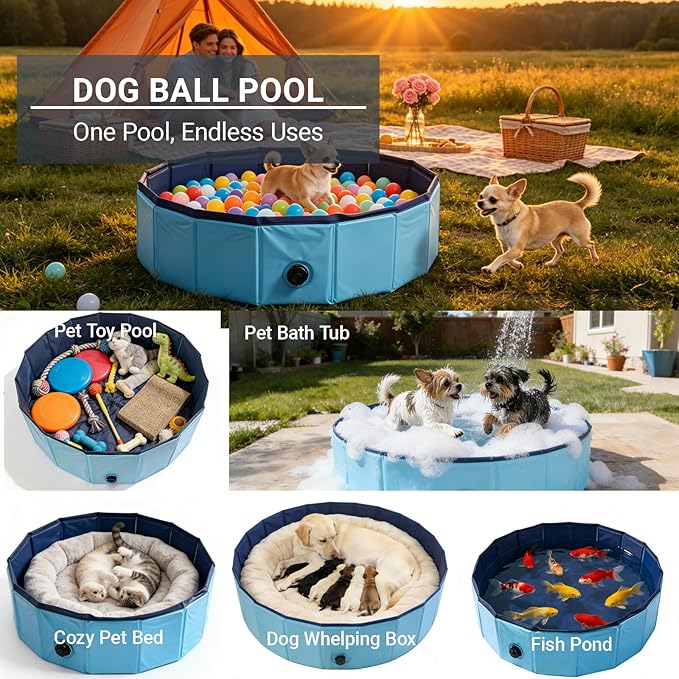 Dog Ball Pit with 150 Balls Included,Cat Ball Pit & Dog Pool 2-in-1 for Puppies Small Dogs Cats, Portable Pet Playpen Pool Indoor Outdoor(L+150 Balls)