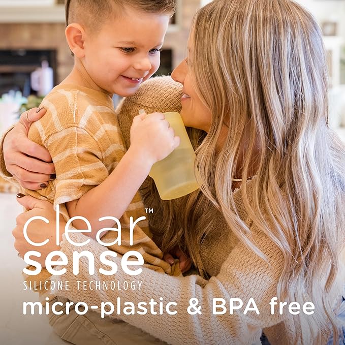 Olababy Clear Sense Silicone Tumbler with Handle & Straw 11 oz, Toddler & Kids Spill Proof Sippy Cup, Leak Resistant, BPA Free Baby Cup, Cupholder Compatible Travel Quencher (Lilac, 1 PK)