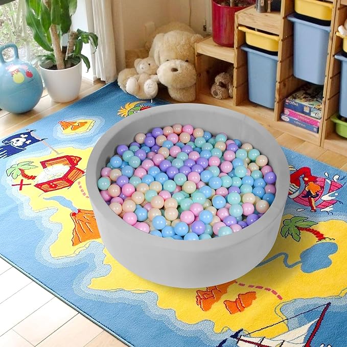 Ball Pit for Balls 47.2" x 13.7" Round Foam Ball Pits for Kids Toddlers Soft Play Equipment - Balls NOT Included (Light Gray)