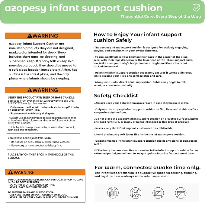 Infant Support Cushion - Baby Support Cushion for Newborn, 0-24 Months, Breathable Cotton Tummy Time Mat, Supervised Use, Portable Newborn Essentials for Home and Travel, Sage Green (Cover Included)
