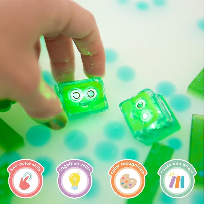 Glo Pals Water-Activated Light-Up Sensory Bath Toy Character and 6 Cubes for Bathtime and Sensory Play, Pippa, Glows Green