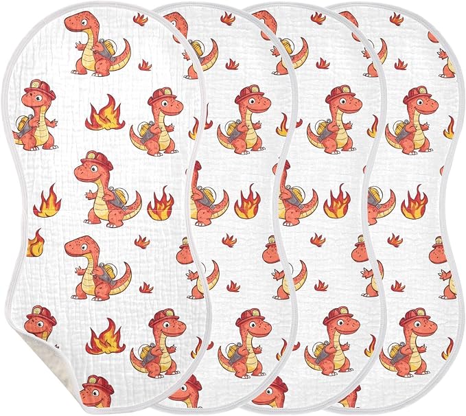 vvfelixl Baby Burp Cloths Firefighter Dinosaur Baby Newborn Cotton Burping Cloths Set Babys Washcloths 4 Pack