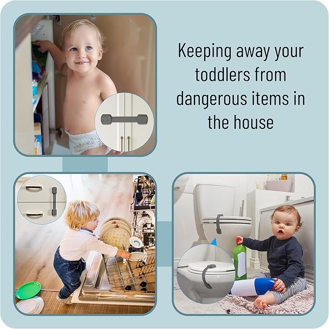 Bates- Child Safety Strap Locks, 12 Pack, Gray, Baby Cabinet Locks with Adjustable Strap Length