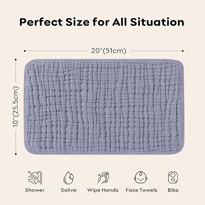 Looxii Muslin Burp Cloths 100% Cotton Muslin Cloths Large 20''x10'' Extra Soft and Absorbent 6 Pack Baby Burping Cloth for Boys and Girls (Fog Blue)
