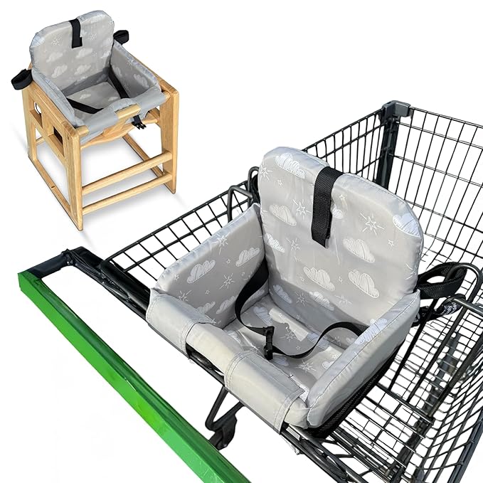 Shopping Cart Seat Cover for Baby, High Chair & Grocery Seat Protector, Padded Chair Covers for Restaurant Seats, Unisex Machine Washable Grocery Cart Liner & Swing Insert ??Grey Clouds