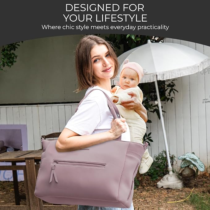 A + S Luxxe Diaper Bag Tote – Stylish, Large Baby Bag with Stroller Straps, Insulated Pockets, Changing Mat & Waterproof