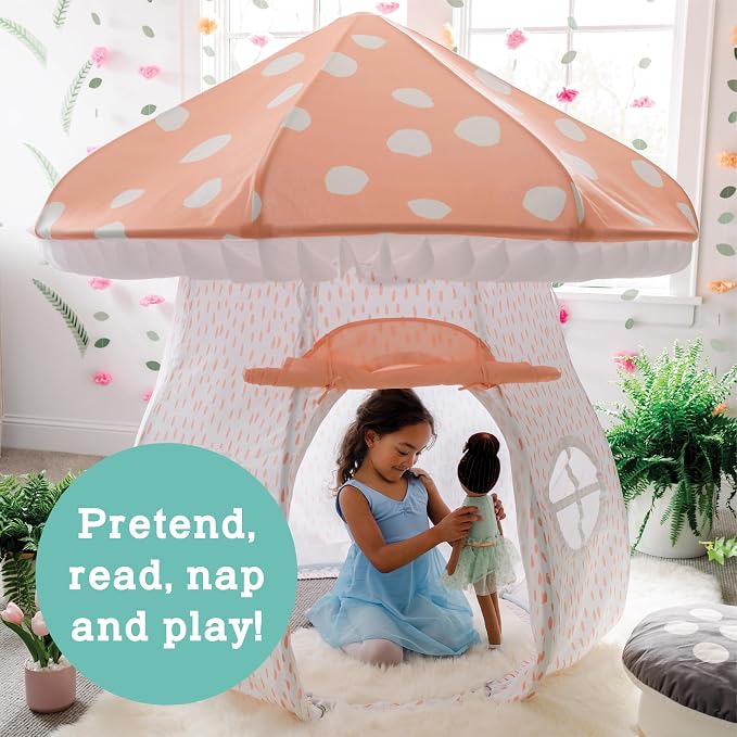 MindWare Mushroom Playhouse Tent, Kids Indoor Play Tent for Imaginative Play, Reading Nook or Quiet Space, Over 5 Feet Tall Fabric Playhouse for Toddlers and Kids Ages 3+, Kids Play Tent Gift