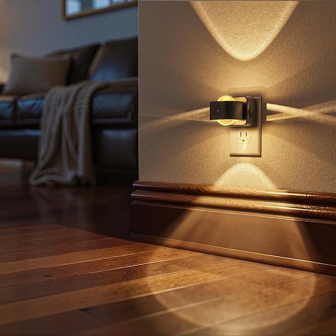 Briignite Night Light Projector, LED Night Lights Plug into Wall, 180° Rotating Night Light for Kids, Dusk to Dawn Sensor, 0-150LM Dimmable, Warm White Ambient Lighting for Bathroom, Gifts