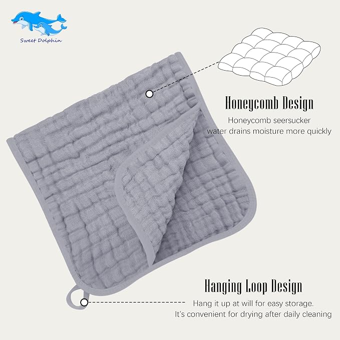 SWEET DOLPHIN 12 Pack Muslin Burp Cloths Large 100% Cotton Burping Clothes for Baby Drool - Absorbent and Soft Boys & Girls Milk Spit Up Rags for Newborn Essentials Registry - Mountain Gradient