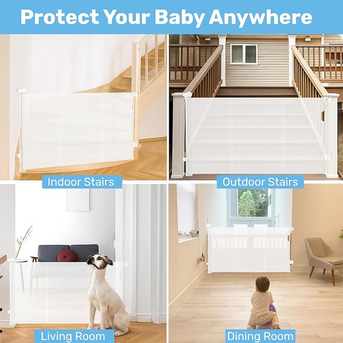 Baby Proof Me Retractable Baby Gate for Stairs & Doorways - 71” Wide Mesh Safety Gate for Toddlers, Dogs & Pets - Indoor/Outdoor Retractable Dog Gate for Hallways, Deck, Porch - Easy Installation