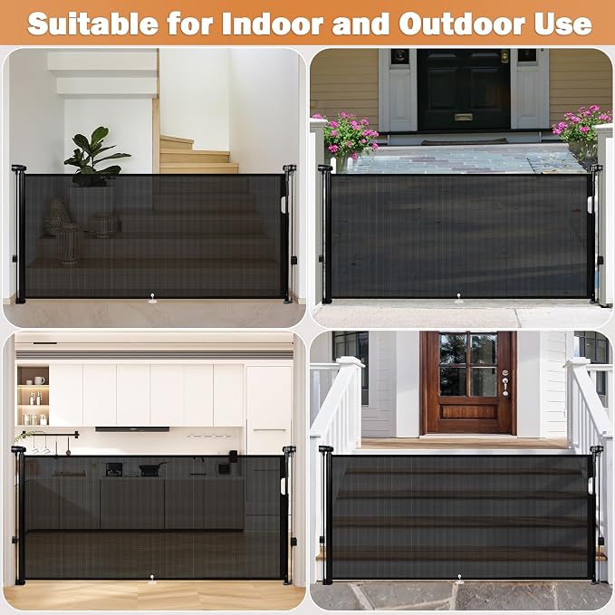 Retractable Baby Gates Dog Gate for Stairs, 55" Wide Mesh Baby Gate Pet Gate for The House, 34" Tall Child Safety Gates for Doorways, Hallways, Deck, Porch, Indoor, Outdoor