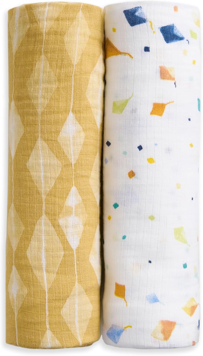 aden + anais Essentials Cotton Muslin Swaddles, Breathable Baby Blanket, Ideal for Boys, Girls, Newborns, Babies & Infants, Receiving Blanket, Soft and Lightweight Wrap, 2 Pack, Kite Parade