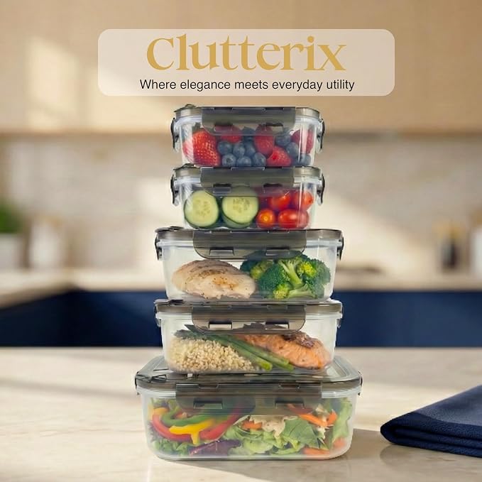 BPA-Free Plastic Airtight Food Storage Containers with Vented Lids, 5-Pack Assorted Sizes (2ร1.7, 2ร3.4 & 1ร5.9 Cups) for Meal Prep and Leftovers
