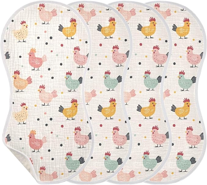 vvfelixl Muslin Burp Cloths Happy Pastel Chickens Baby Washcloths for Baby Girl Boys 2 Pack