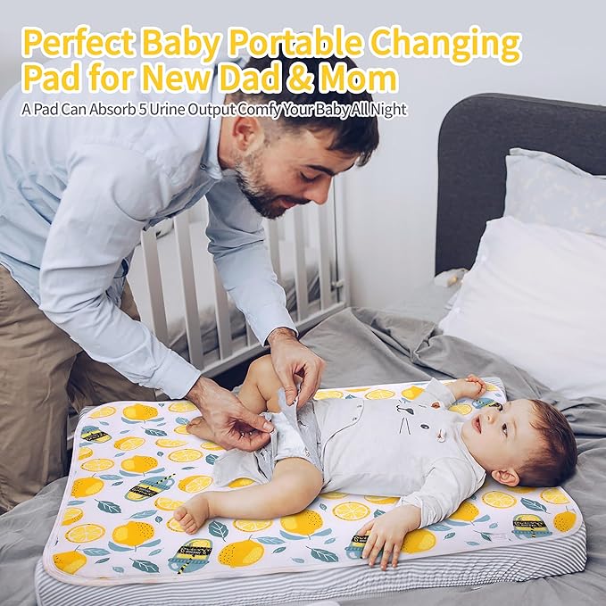 2 Pack Baby Changing Pad, Diaper Changing Mat for Dresser, Crib, Travel, 100% Cotton Surface, Breathable & Waterproof, Shower Gift for Newborn Boys, Extra Large 24" x 30" Lemon Blue Duck