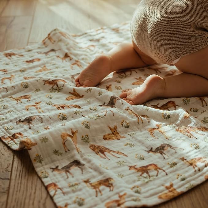 GLLQUEN BABY Muslin Swaddle Blankets 6 Pack, Soft Cotton Baby Swaddle, Breathable Receiving Blanket for Newborn Boys Girls, Multipurpose Nursing Cover & Stroller Sun Shade, Deer Pattern