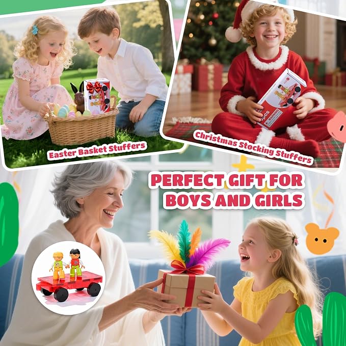 MAGBLOCK 1 Piece Car and 2 Pieces Figures Peoples Set Suitable for Magnetic Blocks Tiles, Expand and Enrich Your Magnet Tiles STEM Educational Toys