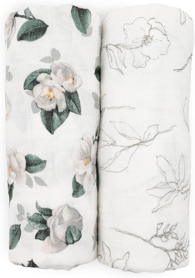 Little Unicorn 100% Certified Natural Organic Cotton Muslin Swaddle Blanket 2 Pack | Giftable Set of 2 swaddles (Magnolia)
