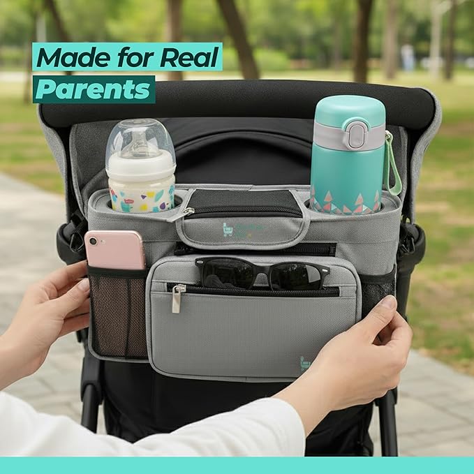 Stroller Caddy with Cup Holder ??Universal Waterproof Stroller Organizer with Cup Holder for Instant Access & Hands-Free Convenience, Ideal for Travel, Daily Walks & Car Use, for Busy Parents.