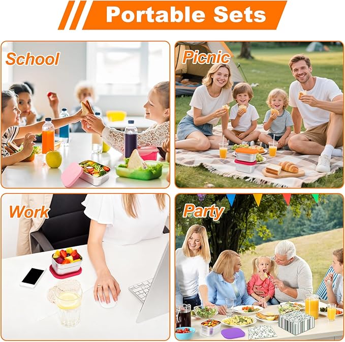 4 Pack Stainless Steel Snack Containers with Lids Set, 8 oz Rectangular Easy Open Leakproof Reusable Snack Box Tupperware Container, Small Containers for Oat,Crackers,Nuts,Candy,Lunch