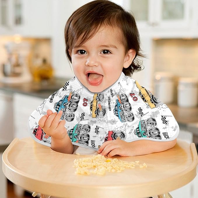 Muslin Burp Cloths for Baby Boys and Girls - 2-Pack Ultra Absorbent Monster Trucks Muslin Washcloths, Newborn Towel, Milk Spit Up Rags, Burp Cloth Bibs for Unisex, 22 x 11 Inch