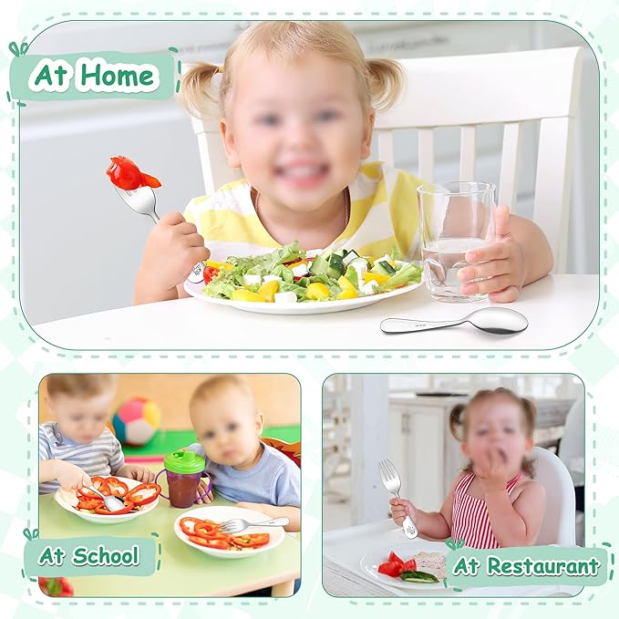 E-far Toddler Utensils, 6-Piece Stainless Steel Little Kid Silverware Set, Metal Small Forks and Spoons Flatware for Self-Feeding, Children Safe & Rounded Edges, Non-toxic & Dishwasher Safe
