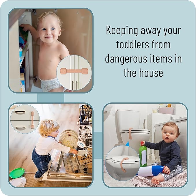 Bate- Child Safety Strap Locks, 6 Pack, Light Peach, Baby Locks for Cabinets, Drawers, Kitchen, Toilet, Furniture, Fridge, Multi-Purpose, Easy Install with Quick 3M Adhesive for Childproofing