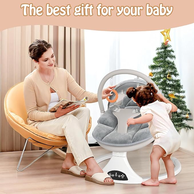 FEITIONG Baby Rocker|Bluetooth Baby Swing 5-Speed Motion & Comfort Design | Portable Infant Chair with Machine-Washable Seat (0-12M, 20lb)
