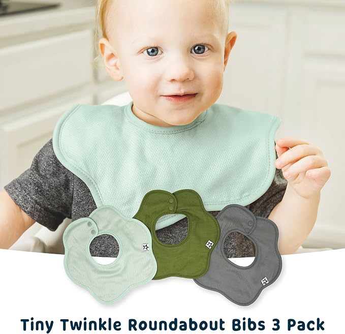 Tiny Twinkle Roundabout Drool Bibs 3 Pack - 360 Rotating Water Resistant and Absorbent Teething Baby Bibs