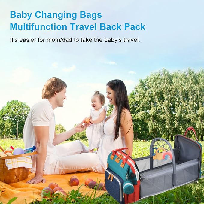 Jeryswet Baby Diaper Bags with Changing Station, Waterproof Large Capacity Diaper Bag Backpack for Moms Dads with USB Charging Port and Stroller Straps, Baby Shower Gifts, RGB