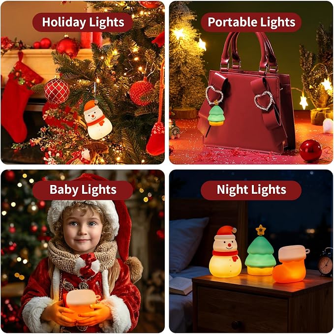 Night Light for Kids,Silicone Snowman Nightlight,Rechargeable Portable Bedside Touch Boot Lamp,Dimmable RGB Christmas Tree Lights for Breastfeeding,Room Decor,Baby Nursery,Gifts for Kids