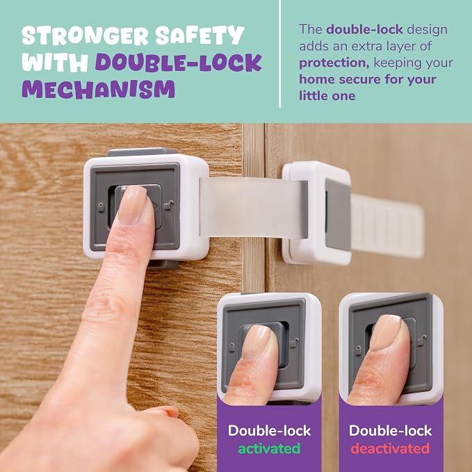 6 Pack Upgraded Baby Proofing Cabinet Latch Locks - No Drilling or Tools Required, Children Proof Cupboard Drawers Latches, Works with Most Cabinets and Drawers - Adhesive Easy Installation