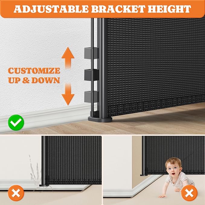 Extra Tall Retractable Baby Gates: 51" High Pet Gate, Extend up to 71" Wide, Mesh Baby Gate with Support Rods Jump-Proof Design for Cats & Large Dogs Tall Dog Cat Gate Indoor Outdoor, Black