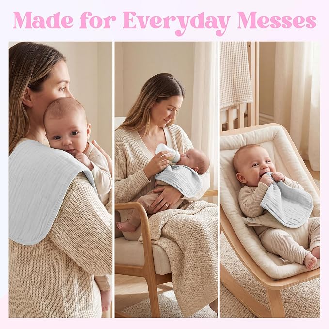 Mère & Moi: Muslin Burp Cloths - 10 Pack, White - 20x10", Soft Cotton, Oeko-TEX, Absorbent & Quick-Dry, Drool Rag, Nursing Cover, Baby & Toddler Care