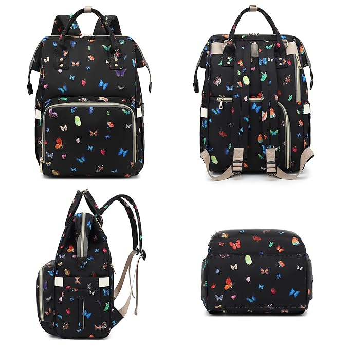 Butterfly Diaper Bag Backpack for Baby Girls, Mom Waterproof Large Nappy Bags for Women