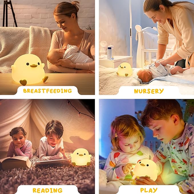UNEEDE LED Cute Bean Duck Night Light, DoDo Duck Silicone Nursery Night Light Squishy Dimmable Rechargeable Table Bedside Lamp with Touch Sensor for Bedrooms, Living Room Unique Dorm Decor Gift Toy