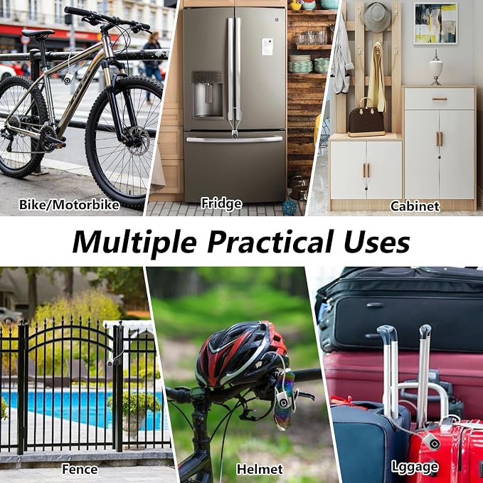 Fingerprint Cable Lock, Fridge Lock Child Proof Cabinet Locks with Bluetooth APP Control, Waterproof Refrigerator Lock French Door, Gate, Kitchen, Freezer, Cabinets and Drawers-Sliver