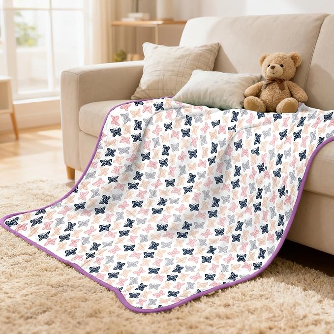ZPECC Muslin Baby Blanket Thicker, 30x40 Organic Cotton Newborn Receiving Quilt Hypoallergenic for Baby Essentials Swaddle Crib Stroller, Butterfly
