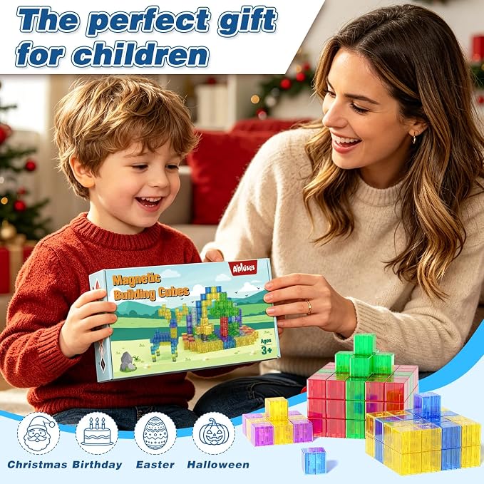 Apluses Magnetic Building Blocks - Transparent Magnetic Cubes, STEM Magnet Toddler Boys Toys for Kids Age 3-5, Travel Sensory Autism Preschool Montessori Toys for 3+ Year Old, Birthday Girls Gifts