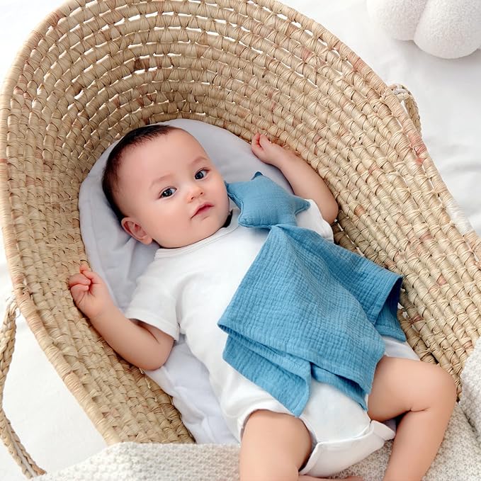 insular Baby Lovey Blanket for Boys and Girls, Organic Cotton Muslin Security Blanket for Babies, Soft Breathable Lovie Soothing Towel for Newborn and Infant, Star&Moon (Khaki)