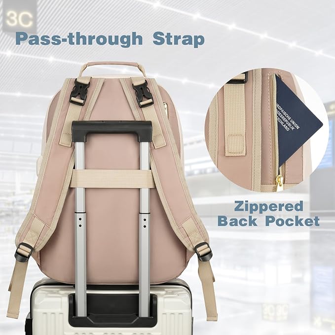 MOMUVO Diaper Bag Backpack, Quilted Baby Bag with Changing Pad & Stroller Straps & Pacifier Case, Large Travel Diaper Bags for Mom Dad, Khaki