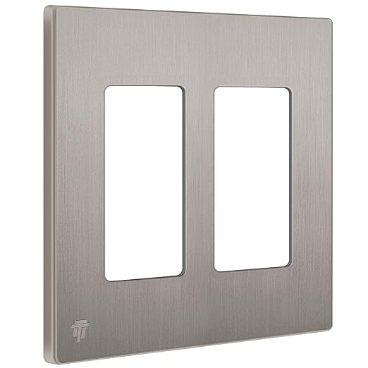 ENERLITES Elite Series Screwless Decorator Wall Plate Child Safe Outlet Cover, Gloss Finish, Size 2-Gang 4.68" H x 4.73" L, Unbreakable Polycarbonate Thermoplastic, SI8832-BNK, Brushed Nickel