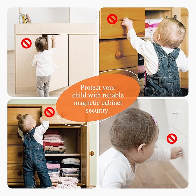 Magnetic Cabinet Locks Baby Proofing (20 Locks + 2 Keys) ??Child Proof Cabinet Locks with Easy Adhesive Installation ??Child Safety Locks for Kitchen, Cabinets & Drawers with Optional Screws