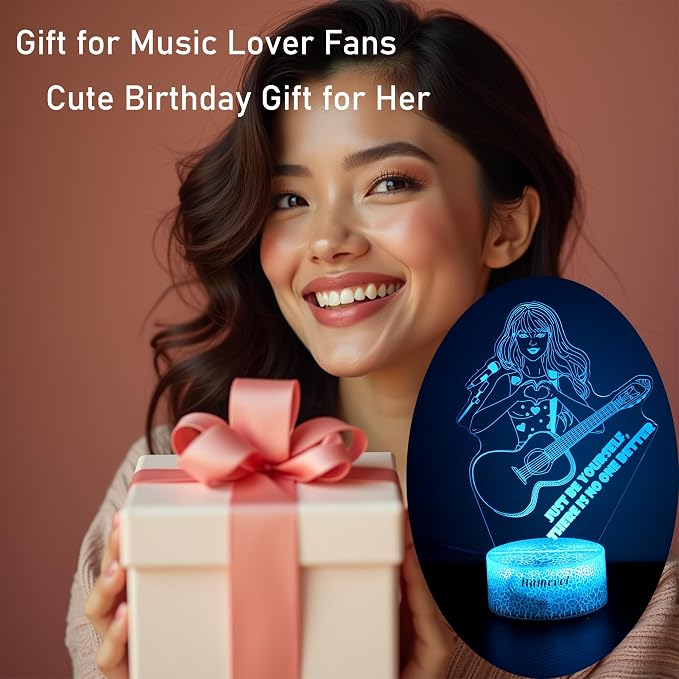 Girls Gift Night Light, Singer Meme Girl Birthday Gift Guitar, 3D Lamp Gifts Toys for Girls with Taylor Quotes Merch Remote RGB Color Changing, Gifts for Fans, Music Lover, Christmas Birthday Women