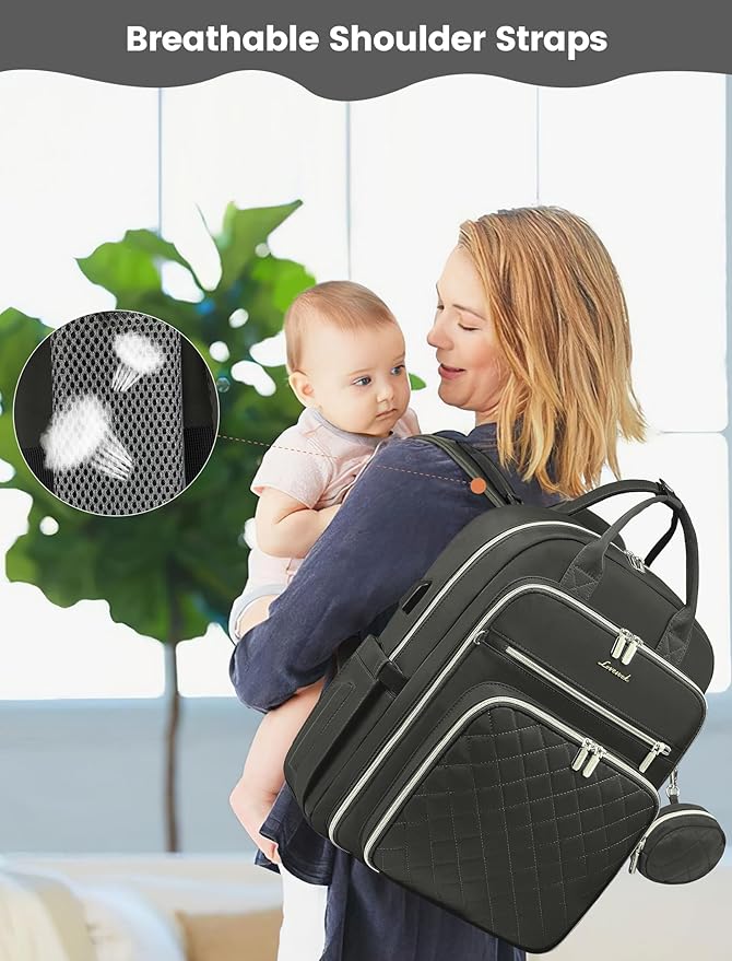 LOVEVOOK Baby Diaper Bag,Waterproof Diaper Backpack with USB Charging Port for Bab, Large Capacity Fit for 15.6 inch Laptop,Dark Grey