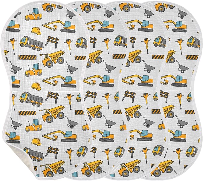 vvfelixl Construction Truck Pattern Burp Cloths for Baby Boy Girls Baby Washcloths Burp Rags 1 Pack