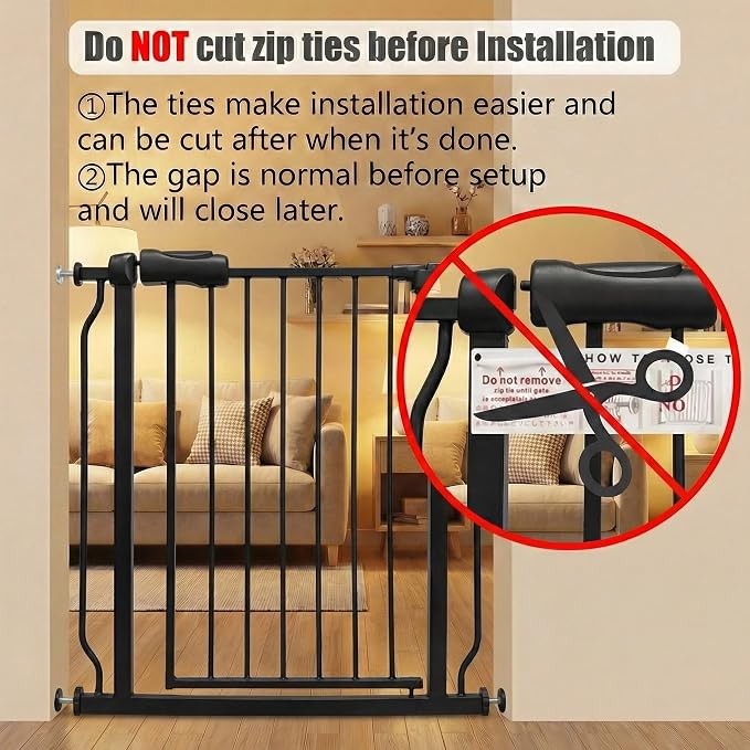 Heavy Duty Baby & Dog Safety Gate 86-104.7 Inch, Black Metal, Pressure Mounted No Drilling Pet Gate for Large Openings
