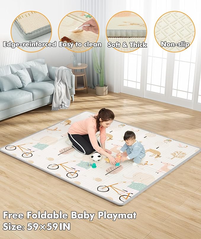 Mloong Baby Playpen with Mat - 59x59 Inches Extra Large Playpen for Babies and Toddlers, Indoor & Outdoor Activity Center, Safety Baby Fence