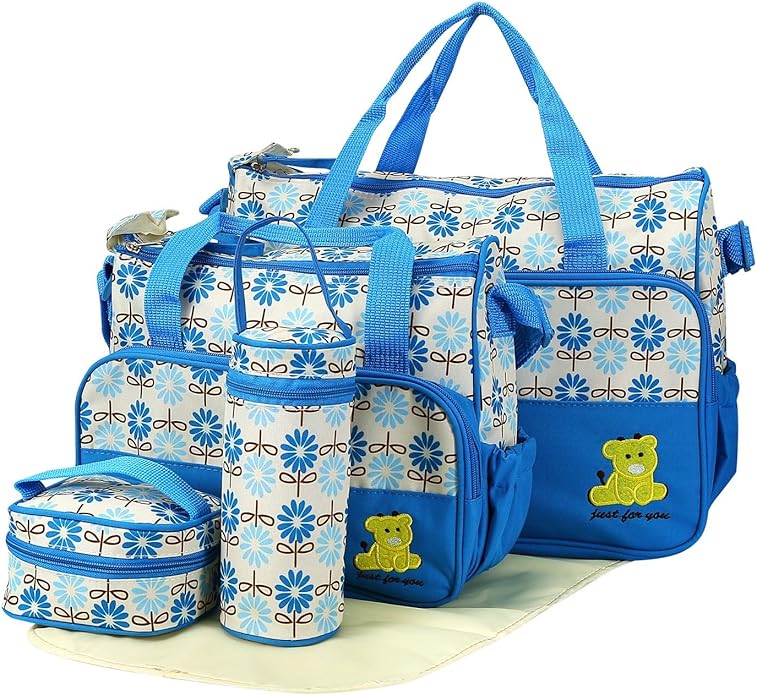 5-Pack Mummy Diaper Shoulder Bag Set w/Changing Pad ??Large Water-Resistant Nappy Bag with Insulated Pockets