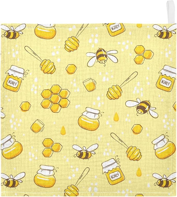 Baby Washcloths Cotton Flying Bees Honey Baby Muslin Washcloths Soft Baby Face Towel for Newborn Infants Baby Wipes, 11.8 X 11.8 Inch, 3 Pack Yellow